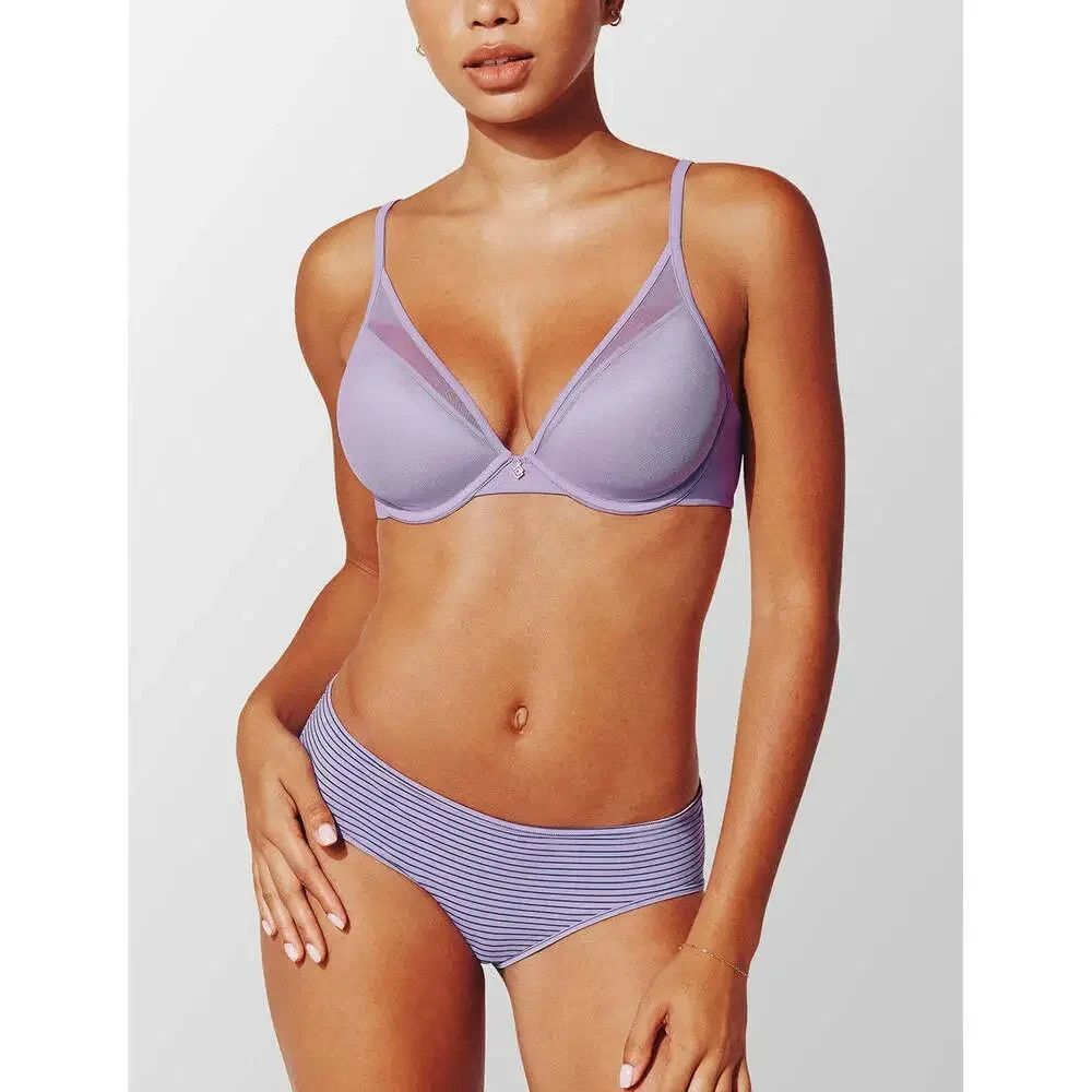 ThirdLove 24/7 Classic Uplift Plunge Purple Mesh Padded Underwire Bra Sz 34F